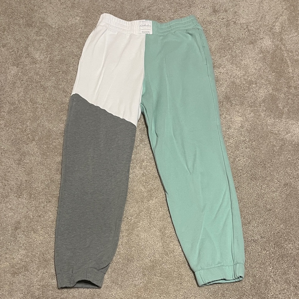 Hollister Color Block Tri-Color Joggers White, Gray, and Mint
